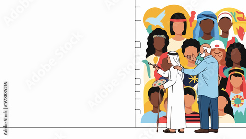 Japanese students talking vector illustration. Three young people in school uniforms conversing animatedly. Educational concept for school communication.