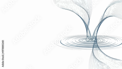 Abstract fluid dynamics vector art with swirling water ripples and flowing lines, representing motion and energy. Modern abstract design for science and technology concepts.
