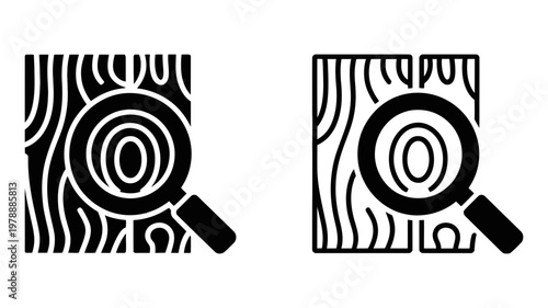 Timber grain inspection icon set for wood quality assessment and forestry industry research tools