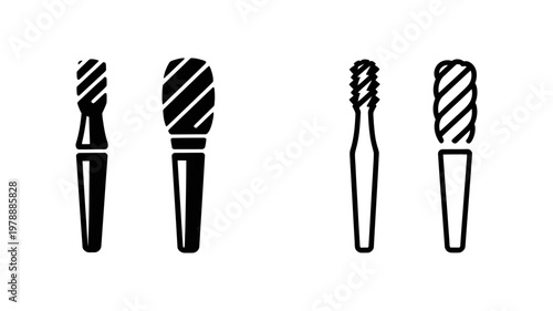Professional dental burr drill bit icon set for endodontic procedures and restorative tooth surgery