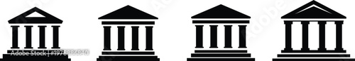 Bank building icon set with classical architecture style, Financial institution and government facade symbols, Columned building collection