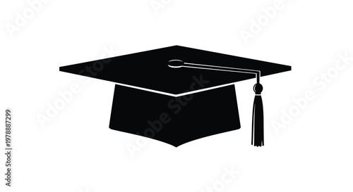 A black graduation cap displayed against a white background silhouette