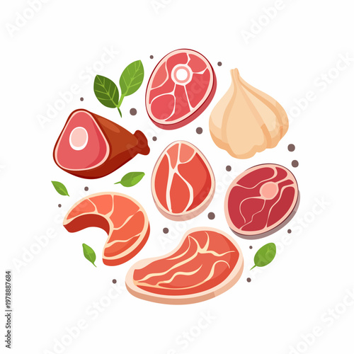 Fleischsorten Set im Flat Design