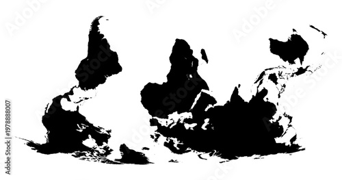 Abstract World Map Black Silhouette Isolated on White. Distorted Global Continent Projection Vector Illustration.