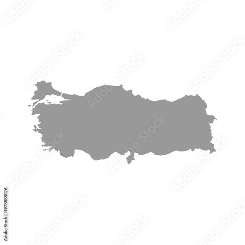 Grey silhouette map of Turkey, geographic outline on white background.