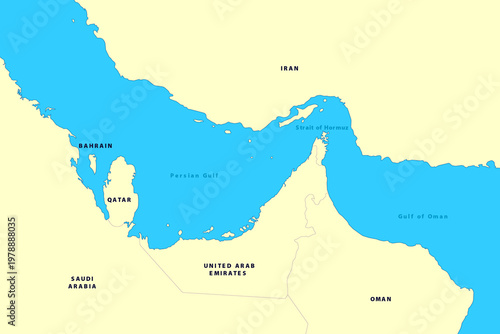 Detailed geopolitical map of the Persian Gulf region with country and water body labels.