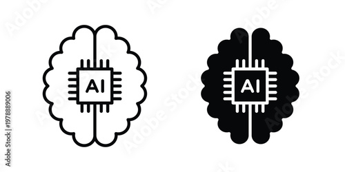 AI brain icon Outline Style. Vector Illustration in flat For Graphic Design