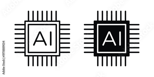 AI chip icon Outline Style. Vector Illustration in flat For Graphic Design