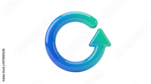 A vibrant turquoise circular arrow symbolizing renewal progress and continuous flow against a stark black background