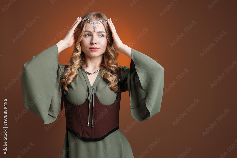 Naklejka premium Beautiful elf girl on brown gradient background