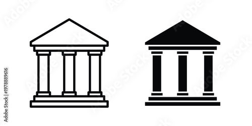 Bank icon Outline Style. Vector Illustration in flat For Graphic Design
