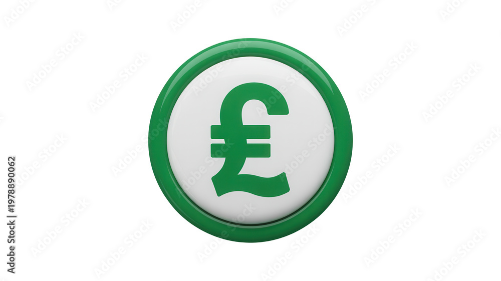 Fototapeta premium Green pound symbol button isolated on transparent background