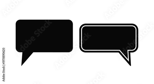 Two black speech bubbles with differing borders a stark silhouette