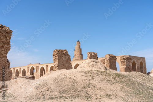Exterior view, the 9th century Abbasid Abu Dulaf Mosque, Samarra, Iraq