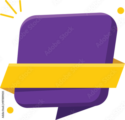 Purple speech bubble sale banner with yellow ribbon vector illustration