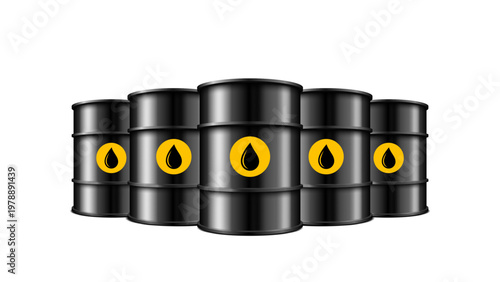 Realistic 3D oil barrels isolated on white background
