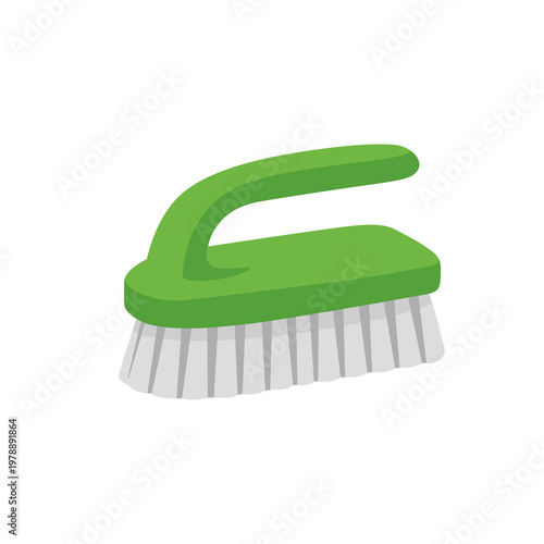 Scrubbing brush with green handle for domestic cleaning chores