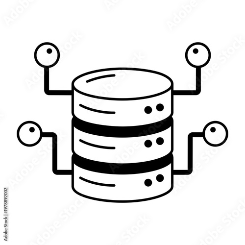A glyph style icon showing database storage system
