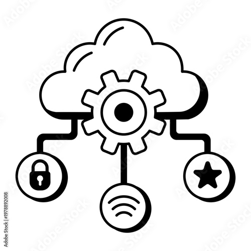 A glyph style icon showing cloud network connections