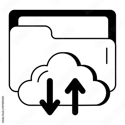 A glyph style icon showing cloud folder storage