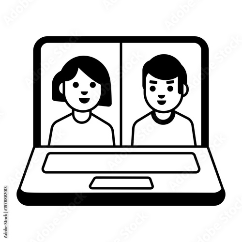 A glyph style icon showing digital meeting screen