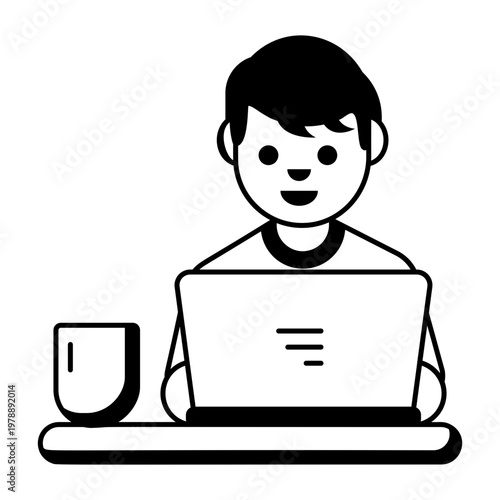 A glyph style icon showing remote work setup