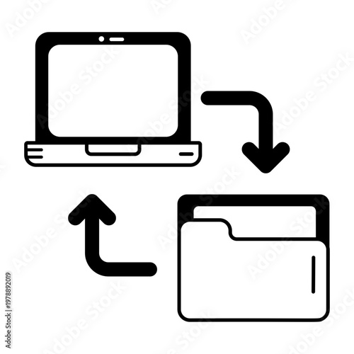 A glyph style icon showing data transfer process
