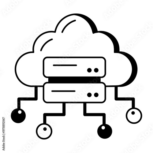 A glyph style icon showing cloud storage system