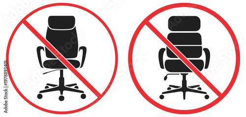 Office chair prohibited symbol pack, no swivel seating icons, desk chair restriction graphics, workplace safety signs, seating ban indicators, furniture prohibition symbols,