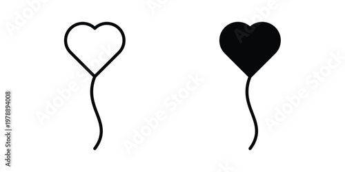 Heart balloon icon Outline Style. Vector Illustration in flat For Graphic Design