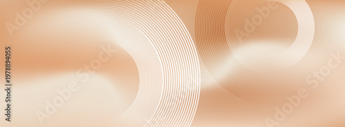 Modern abstract copper beige background with smooth gradient curves, subtle texture, and concentric white line circles. Sleek vector banner.