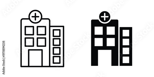 Hospital icon Outline Style. Vector Illustration in flat For Graphic Design