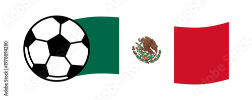 Dynamic vector illustration of a classic soccer ball blended with the flowing Mexico flag, representing national pride, passion for football, and a competitive spirit.