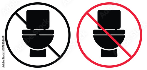 No toilet sign icon set, restroom out of order symbols, prohibited bathroom signs, warning caution graphics,