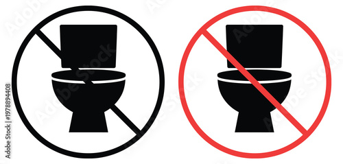 Toilet prohibited symbol pack, no restroom icons, bathroom closed and out of order signs, prohibition warning graphics, sanitation safety indicators