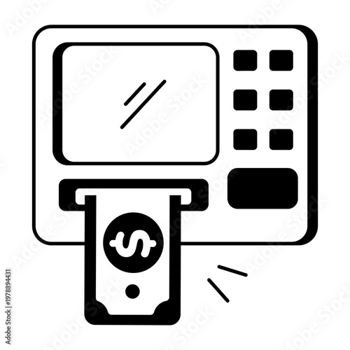 A glyph style icon depicting withdrawal cash