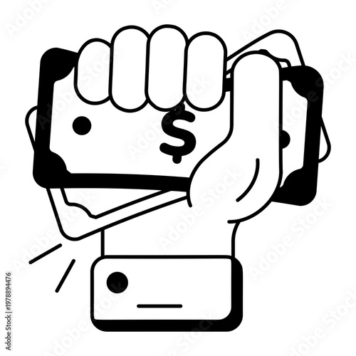 A glyph style icon depicting cash