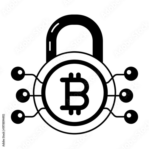 A glyph style icon representing a safe bitcoin