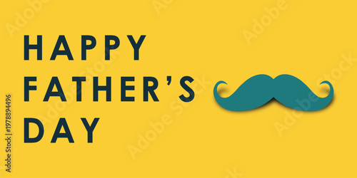Happy father's day greeting with mustache illustration on yellow background