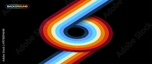 Abstract retro striped background with curved lines. Vintage 1970s 1980s colorful wave pattern