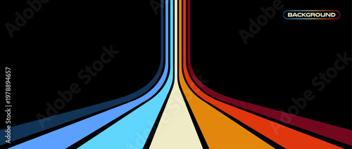 Abstract retro striped background with curved lines. Vintage 1970s 1980s colorful wave pattern