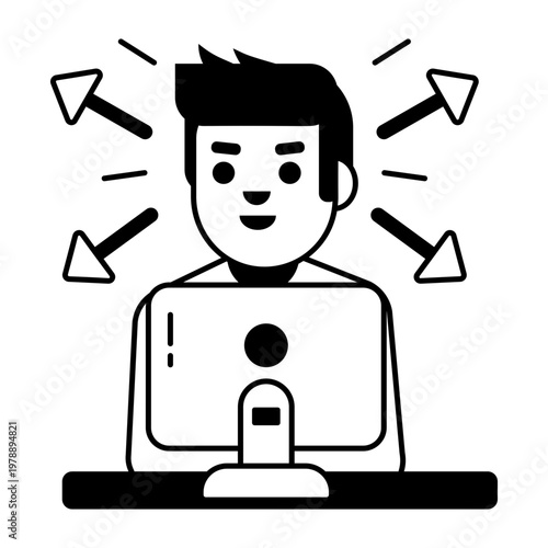 A glyph style icon showing work focus concentration