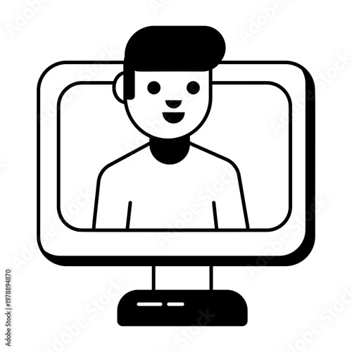 A glyph style icon depicting online lecture