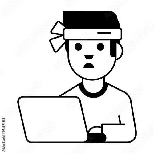 A glyph style icon depicting hard working person