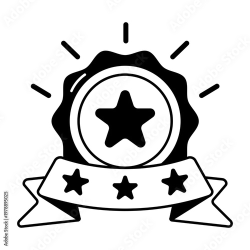 A glyph style icon depicting a success badge