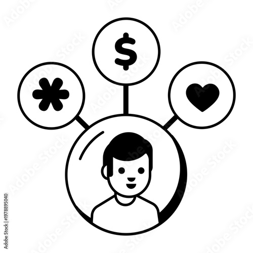 A glyph style icon depicting employee benefits