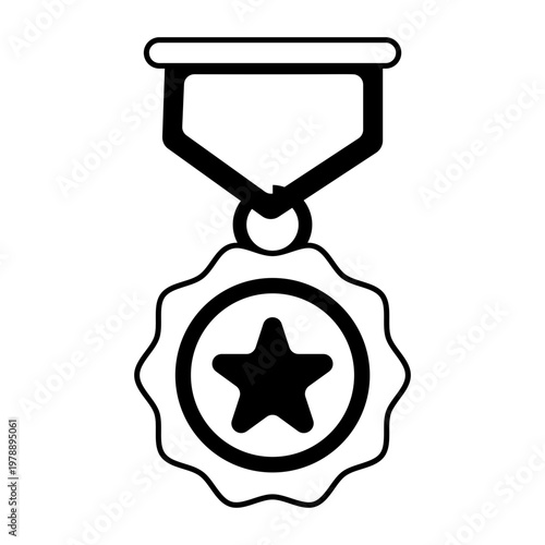 A glyph style icon depicting success medal