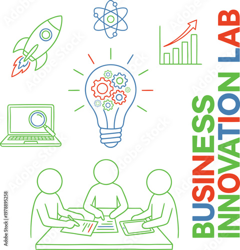 Business Innovation Lab Concept – Team Generating Ideas and Creative Solutions Vector Illustration
