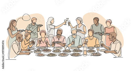 Canvastavla Diverse family and friends enjoying a celebratory meal together at a long table, toasting