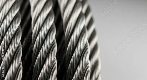 Close-up of industrial steel cables with twisted pattern